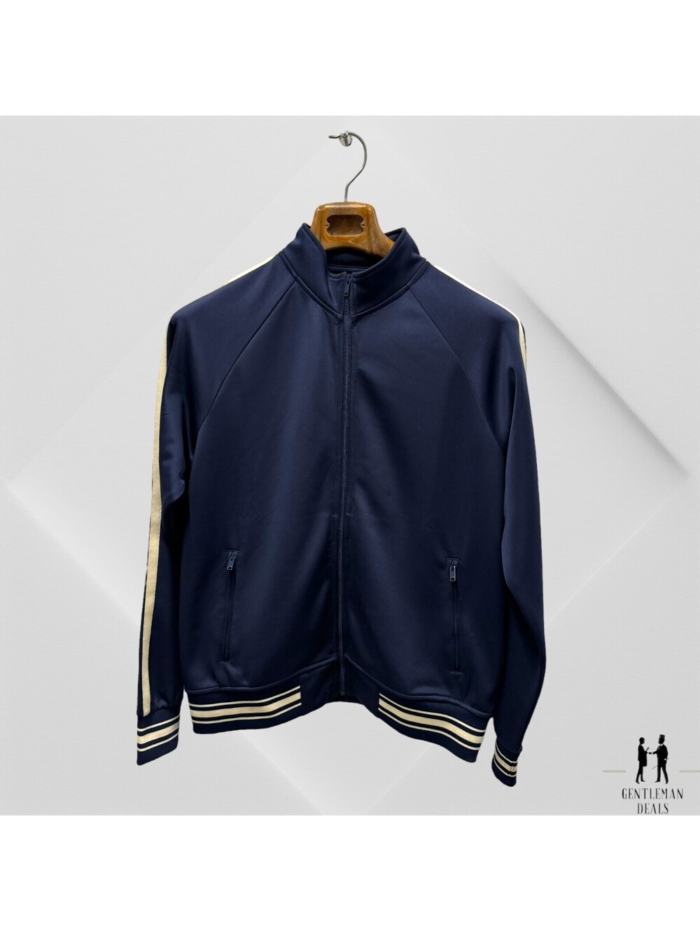 Ovadia & Sons Men's Blue & White Striped Full-Zip Long-Sleeve Jacket Sweater M